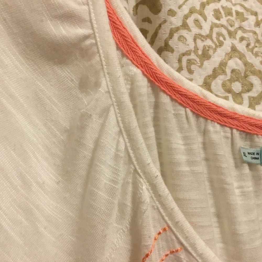 Maurices Bead & Embroidery Embellished, Tasseled Tie, Short Sleeve White Top - Picture 5 of 11